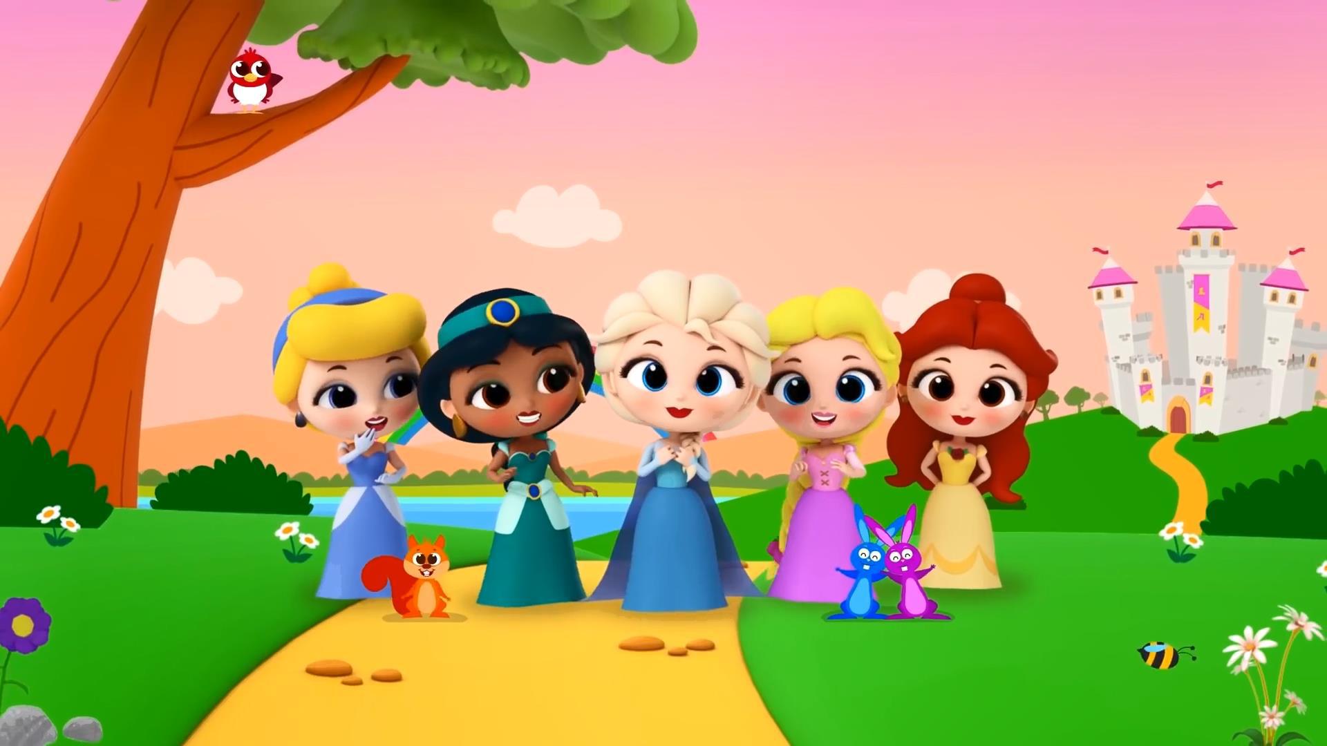 5 Little Princesses - Elsa, Anna, Rapunzel, Jasmine, Cinderella